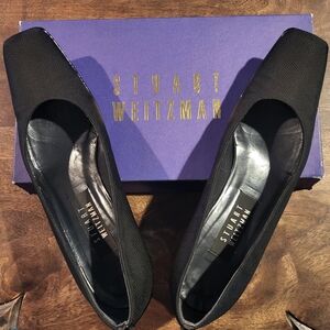 Stuart Weitzman Square Toe Black Mesh Block Patent Heel 8 AA